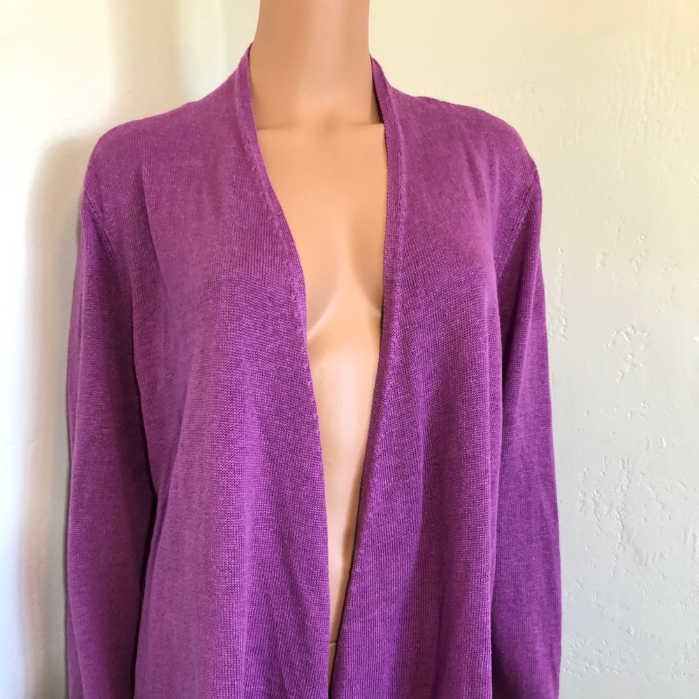 Eileen Fisher L Purple Open Cardigan Linen
